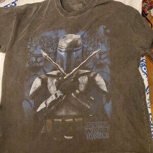 Star Wars Episode II Jango Fett T-Shirt Distressed Wash Graphic Tee Size L